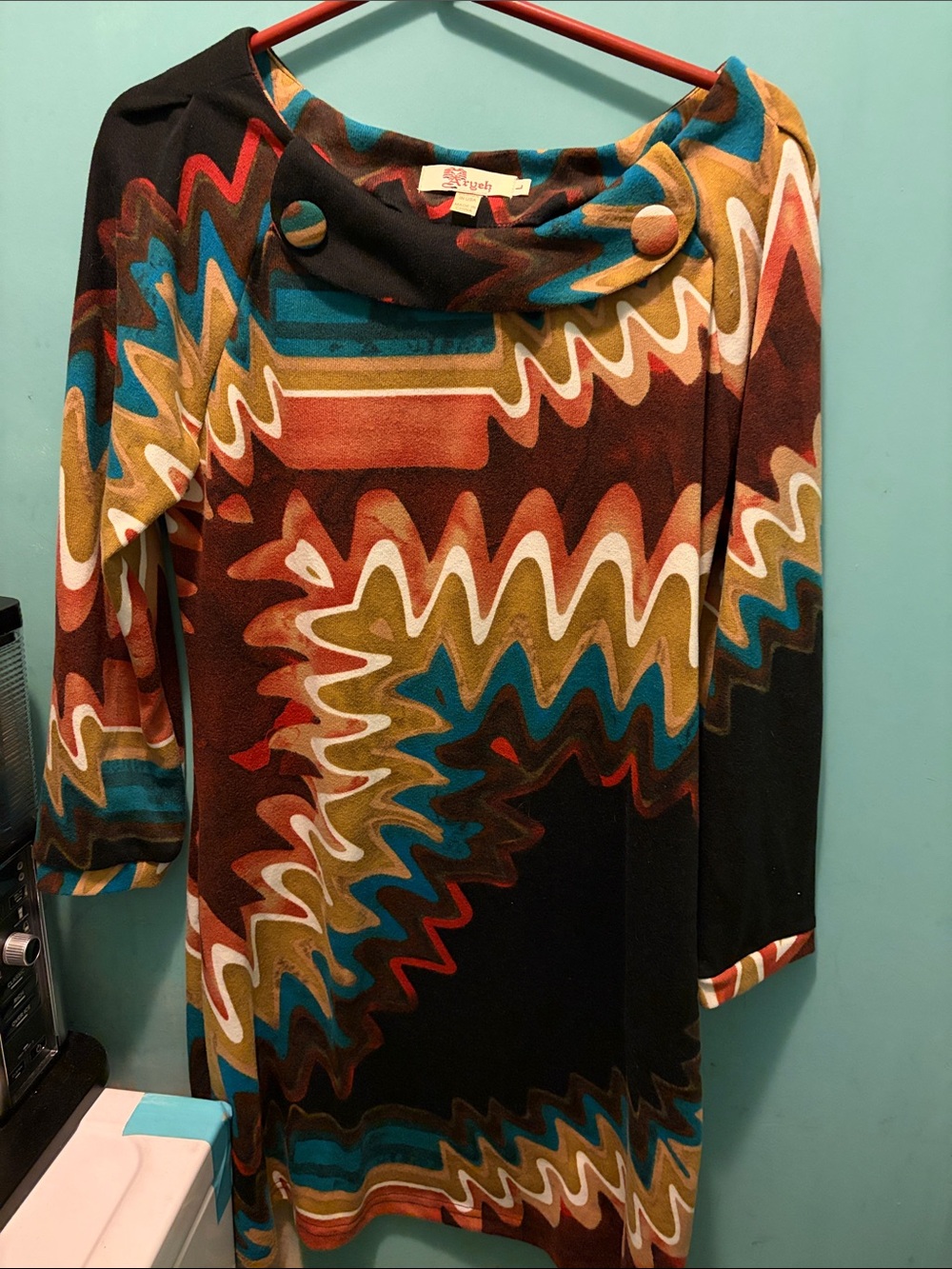 Aryeh large button collar dress multi colored size large